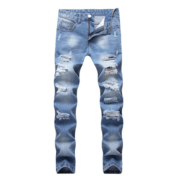 Men's Motorcycle Biker Jeans Trousers Ripped Jeans For Men Slim Denim Mens Fashion Hip Hop Holes Pants