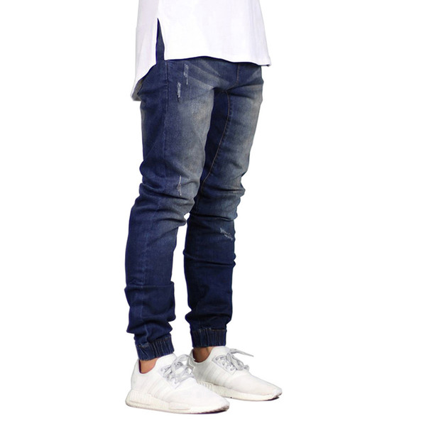 Fashion Men Jogger Jeans Spring autumn high quality slim Washed jeans mens High street hip hop Solid color Beam foot Denim pant