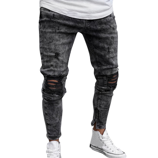 2019 Men Top Brand Men Clothes Skinny Stretch Denim Pants Distressed Ripped Freyed Slim Fit Jeans Trousers Of Male