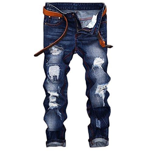 WEEN CHARM Mens Distressed Ripped Biker Slim Fit Jeans Moto Retro Denim Pants