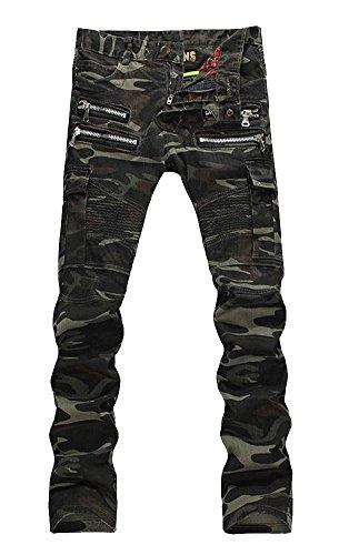 Enrica Men's Runway Camouflage Skinny Zipper Moto Biker Jeans