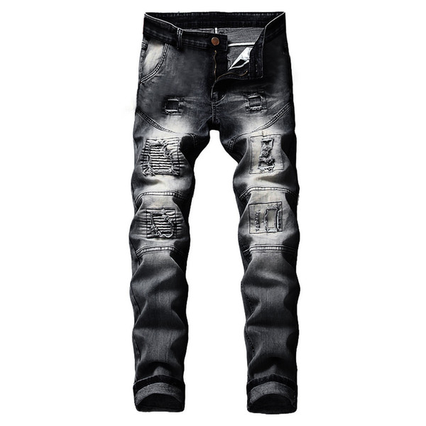 Feitong 2019 New Fashion Men's Stretchy Ripped Skinny Biker Jeans Destroyed Taped Slim Fit Denim Pants High Quality Gift