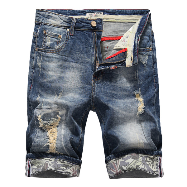 2019 Summer New Men's Slim Denim Shorts Fashion Elasticity Casual Old Ripped Jeans Short Male Brand Clothes