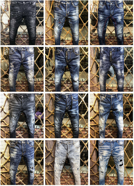 New Arrival Top Quality Brand Designer Men Denim Jeans Embroidery Pants Fashion Holes Trousers US Size 28-38