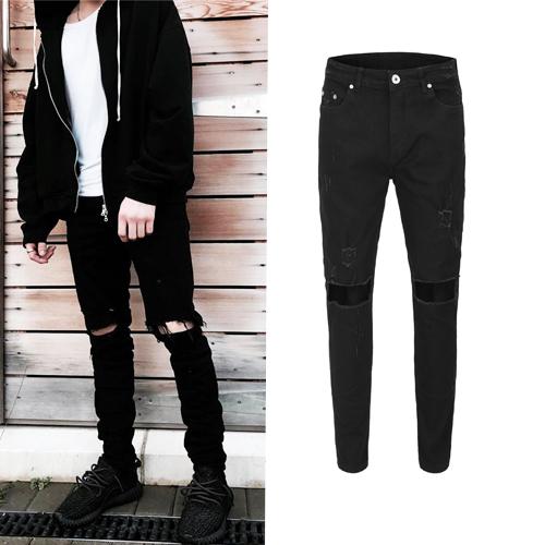 VFIVE UNFOUR Vintage 2018 Fashion skinny ripped rockstar hip hop Fashion men skinny slim hole damage soft solid jeans pencil pant