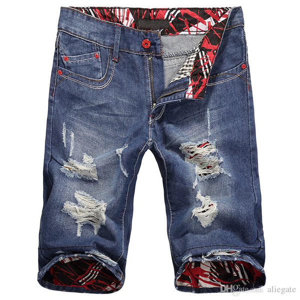 Men's High Quality Fashion Straight Jean Shorts Men's Youth Cotton Brand Flounced Popular Knee Length Denim Shorts