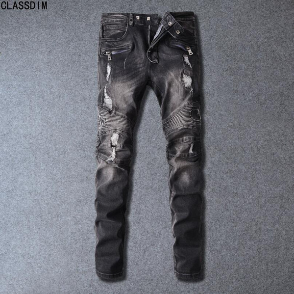 Men's Brand High Quality Fashion Fold Style Jeans Men's Hip-Hop Style Motorcycle Jeans 14 Colors Size 28-38