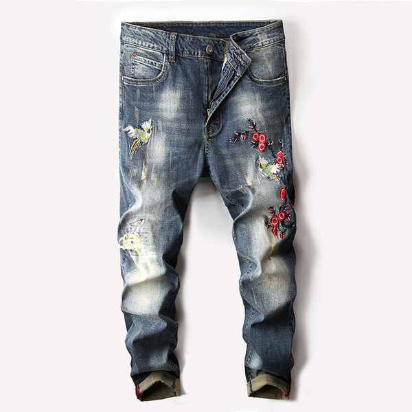 Original Men's Fashion Spring Embroidery High Quality Jeans Men's Youth Cotton High-Stretch Harem Jeans Size 28-38