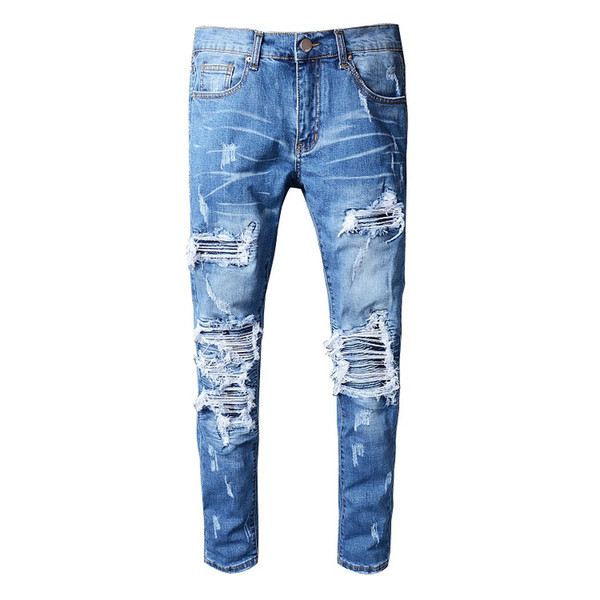 Men's Hole Patch Jeans USA Brand High Quality Teen Loves Skinny Fashion Slim Size Jeans Size 28-42