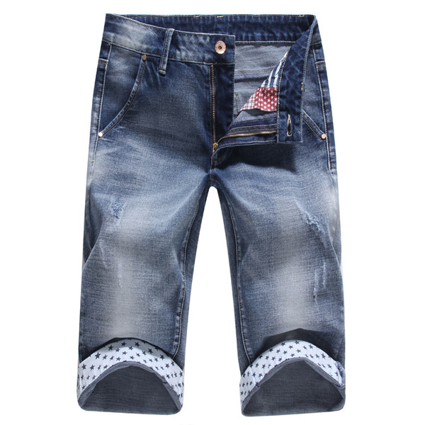 Men's Junior Student Stretch Capris Denim Shorts Men's Fashion Crimp Mid-Waist High Quality Fashion Casual Capris Jeans