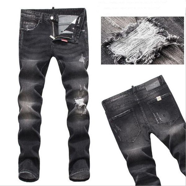 Men's Luxury Italian Style D 2018 New Hole Jeans Men's High Quality Black Skinny Casual Fashion Urban Jeans