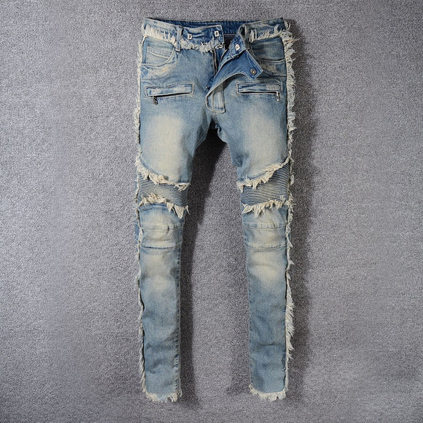 European and American Style Men's Stretch Slim Cats Jeans Men's Fashion Street Style Skinny Locomotive Brand Jeans