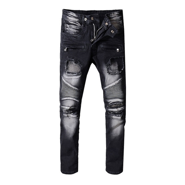 Balmain New mens Jeans Fashion Designer jeans Distressed Skinny Slim Motorcycle Men's Biker jeans Moto hole beggar Hip Hop men Denim Pants