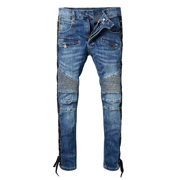 Balmain Mens jeans Motorcycle biker jeans rock revival skinny Slim ripped Popular Hip Hop beggar cattle hole Denim pants Men designer jeans