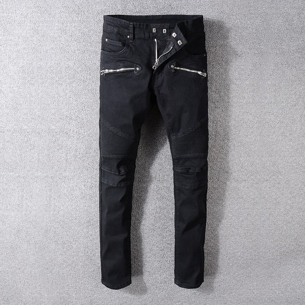 Balmain New Fashion Men holes jeans Top quality Men Runway Biker Jeans Man straight Slim Denim casual Trousers Fashion Casual Designer