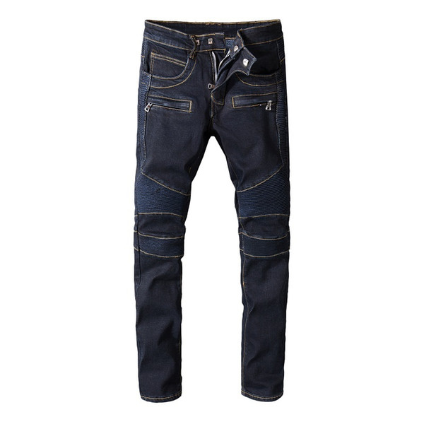 Balmain New Fashion Men's summer Black cotton slim jeans male full Length straight Denim trousers Youth popular style