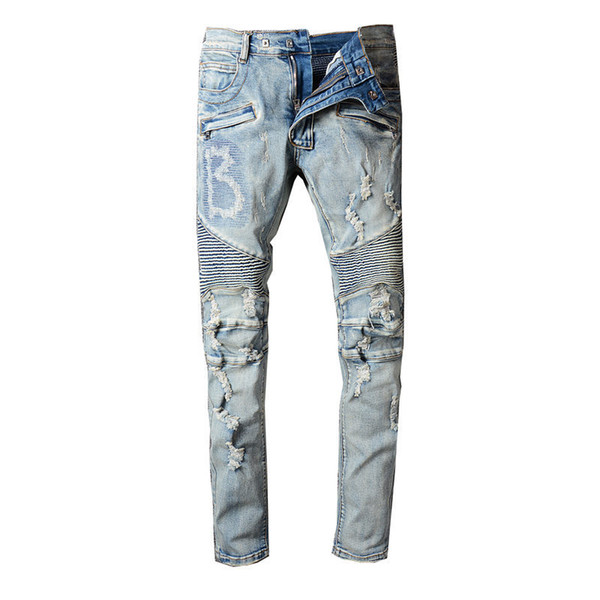 Balmain Men's Distressed Ripped Biker Jeans Slim Fit Motorcycle Biker Denim For Men Fashion Designer Hip Hop Mens Jeans Good Quality