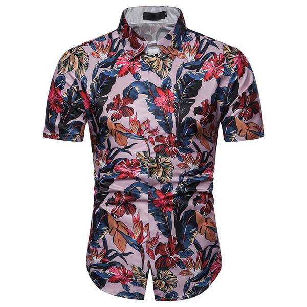 Mens Beach Floral Shirts Summer Short Sleeved Casual Shirts EU Size Hombres Tops Tees