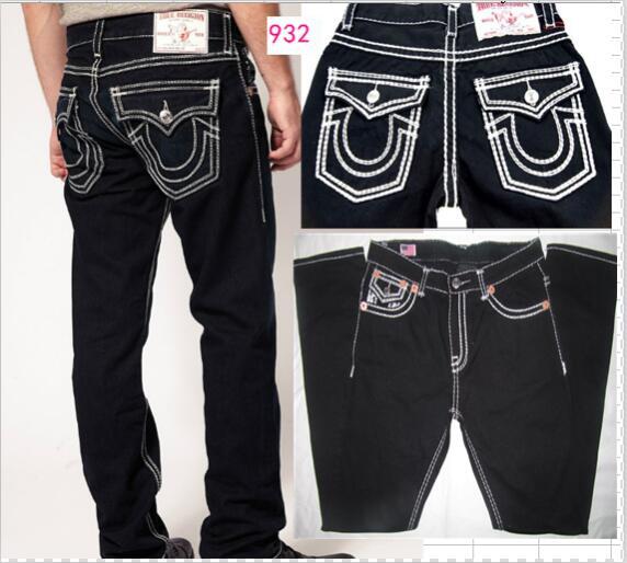 Mens Straight Jeans Long Trousers Pants Mens True Coarse Line Religion Jeans Clothes Man Casual Pencil Pants Blue Black Denim Pants 932