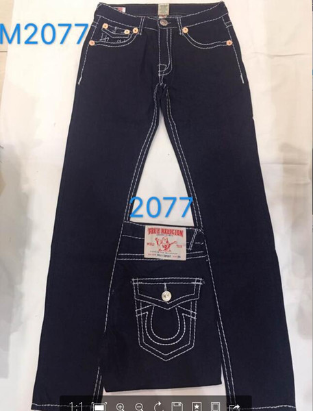 Mens Straight Jeans Long Trousers Pants Mens True Coarse Line Religion Jeans Clothes Man Casual Pencil Pants Blue Black Denim Pants