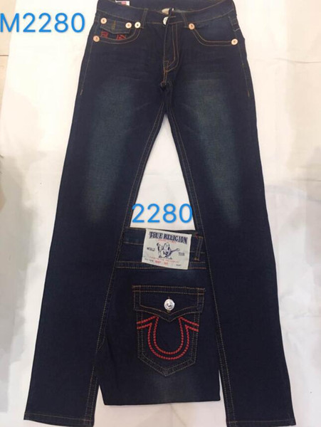 NEW Mens Straight Jeans Long Trousers Pants Mens True Coarse Line Religion Jeans Clothes Man Casual Pencil Pants Blue Black Denim Pants 2280