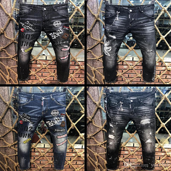 2019 Mens Distress Ripped Skinny Jeans Designer Slim Fit Denim Destroyed Denim Hip Hop Pants For Men Size #569