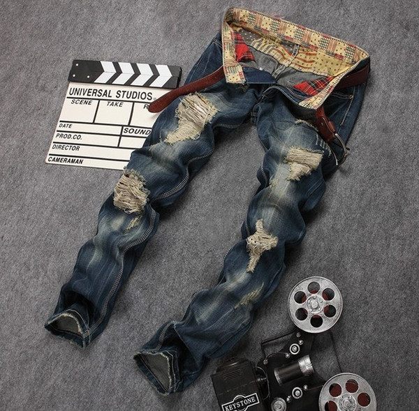 2016 Arrival Fashion Famous brand jeans men denim hip hop rock ripped destroyed mens pants pantalones vaqueros hombre