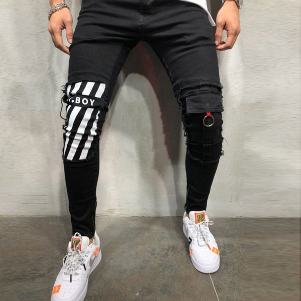 Mens Cool Designer Brand Pencil Jeans Skinny Ripped Destroyed Stretch Slim Fit Hop Hop Pants With Holes For Men Printed Jeans