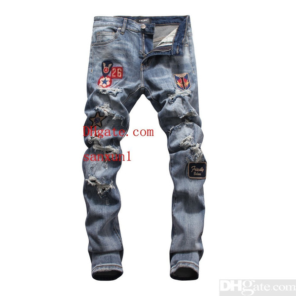 Men's jeans Bottoms Tooling denim 2019 new products Slim fit Individuality hole comfortable design Cloth stickersc