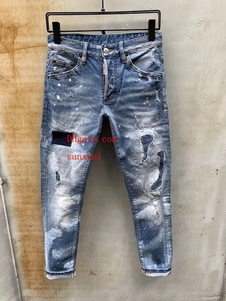 mens designer jeans ripped Trousers clothes Fashion Slim Moto Biker Causal Men Hip Hop denim Pants DS-QU1