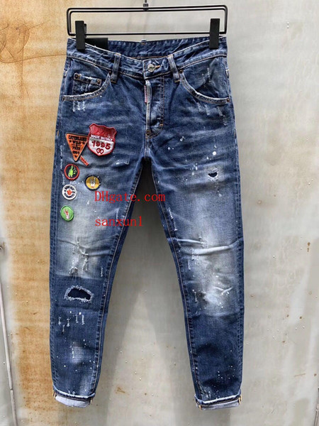 mens designer jeans ripped Trousers clothes Fashion Slim Moto Biker Causal Men Hip Hop denim Pants DS-QU2