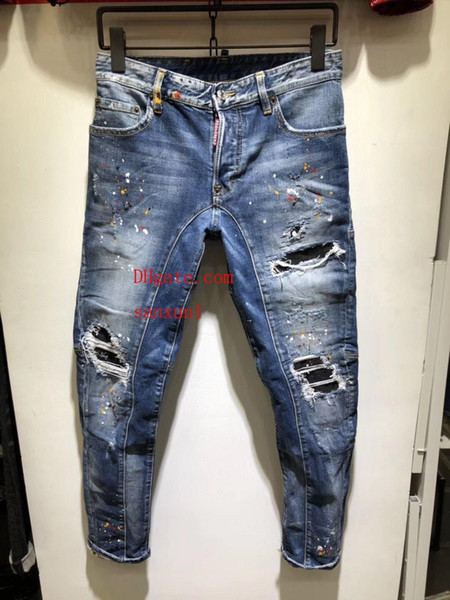 mens designer jeans ripped Trousers clothes Fashion Slim Moto Biker Causal Men Hip Hop denim Pants DS-QU6