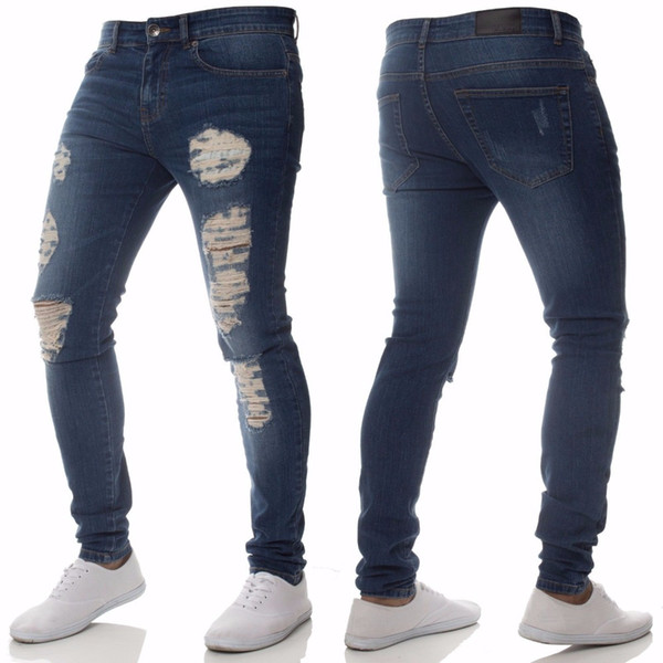 New Jeans Men Hole Ripped Slim Fit Denim Trousers Biker Jeans Skinny Brand Clothing High Quality