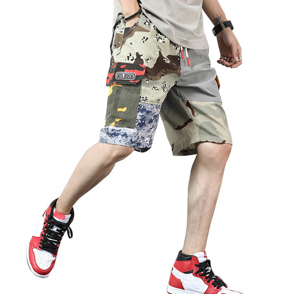 MORUANCLE Fashion Men Hi Street Hip Hop Cargo Shorts Camouflage Patchwork Streetwear Short Jeans For Man Tactical Denim Bermuda