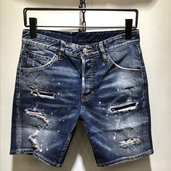 Mens Hole Jeans Short Patchwork Ripped Short Jeans Brand Casual Summer Breathable Tearing Denim Shorts OOA6555