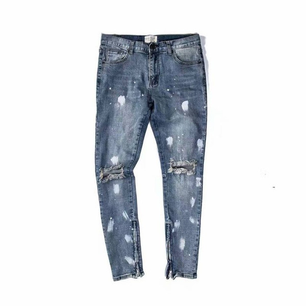 2018 Best version FOG justin bieber Fear of God Side zippers skinny mens Distressed Denim jeans hip hop Splash-ink ripped jeans