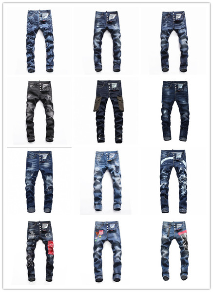 D2019 Italian brand men's jeans fashion high quality men's classic jeans brand trousers Men's fashion jeans Small leg pencil pants