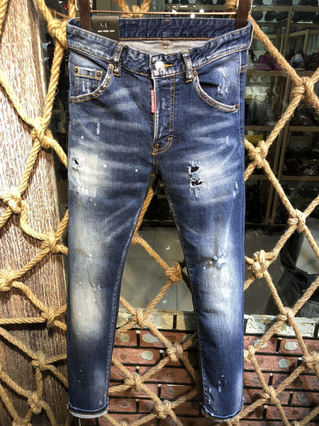 19ss Fashion Italy Brand Rock Biker Jeans Men Ripped Denim Tearing D2 Trousers Skinny Mens Jeans For Men Cheap Pants Ruched Boy Jeans DS