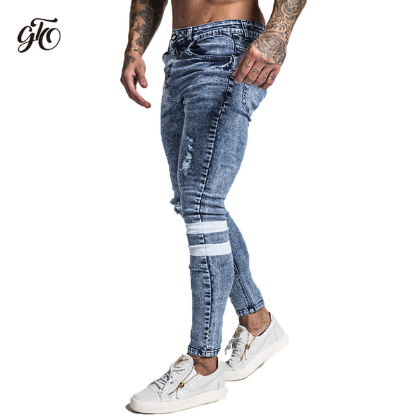 Gingtto 2018 New Men Skinny Jeans Skinny Slim Fit Stretchy Blue Jeans Big Size Cotton Lightweight Comfy Hip Hop White Tape zm49