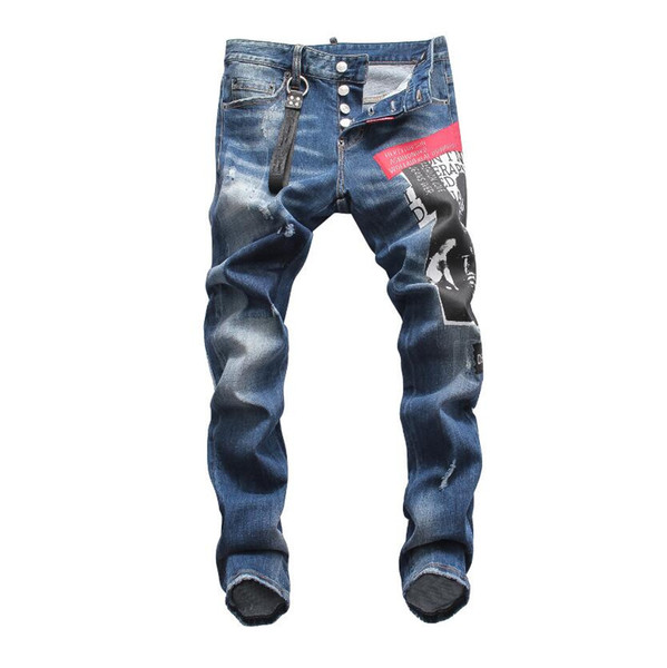 Famous Brand Fashion Hip Hop Long Men Jeans Straight Dark Blue Motorcycle Mens Causal D2 Jeans Tide Distressed Ripped Jeans Luxury brand