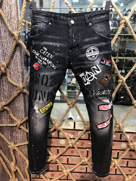 d2019 Fashion Italy Brand Rock Biker Men Jeans Ripped Denim Tearing Trousers Skinny Mens Jeans For Men Cheap Pants Ruched Boy Jeans 44=54