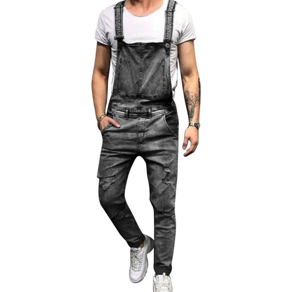 Laamei 2019 Spring Summer Fashion Men Ripped Jeans Jumpsuits EU Size Street Distressed Denim Overalls Male Suspender Pants Z35