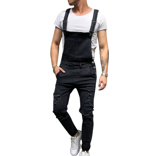 Adisputent Fashion Men's Ripped Jeans Jumpsuits Trousers Distressed Hole Denim Bib Overalls For Man Skinny Slim Pants Size S-XXL