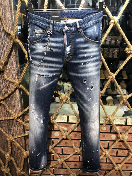 19ss Fashion Italy Brand Rock Biker Jeans Men Ripped Denim Tearing D2 Trousers Skinny Mens Jeans For Men Cheap Pants Ruched Boy Jeans