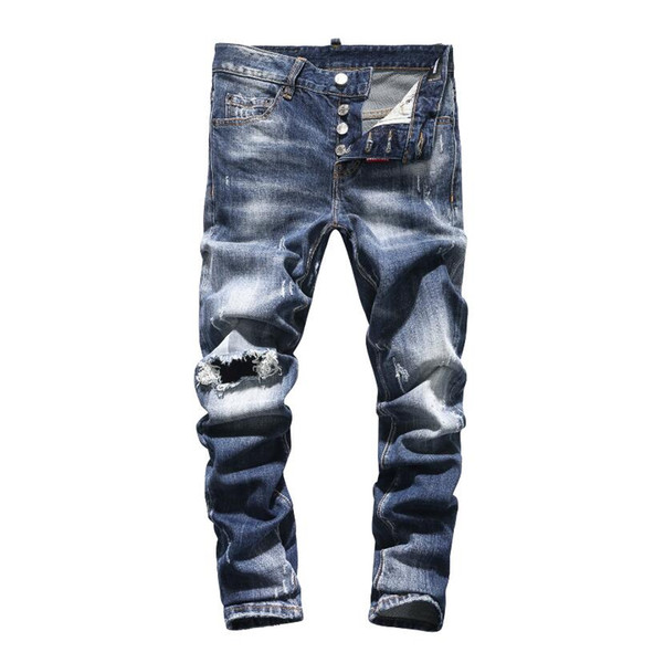 19ss Brand Fashion Hip Hop Long Jeans robin Men Straight Dark Blue Motorcycle Mens Causal D2 Jeans Tide Distressed Ripped men Jeans Pants