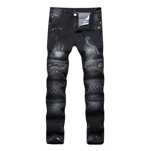 Black Jeans Trousers Men Striped Denim Jeans Full Length Masculino