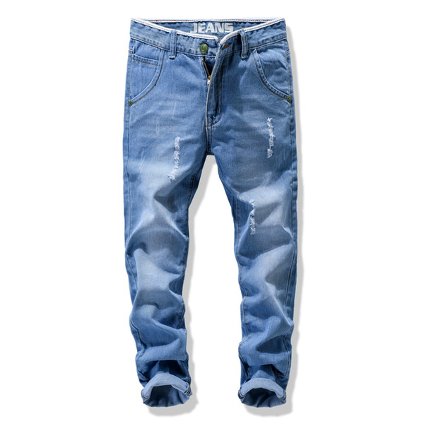 Jeans Man Nine Points Broken Hole Big Code Loose Casual Straight Tube Men's Pants