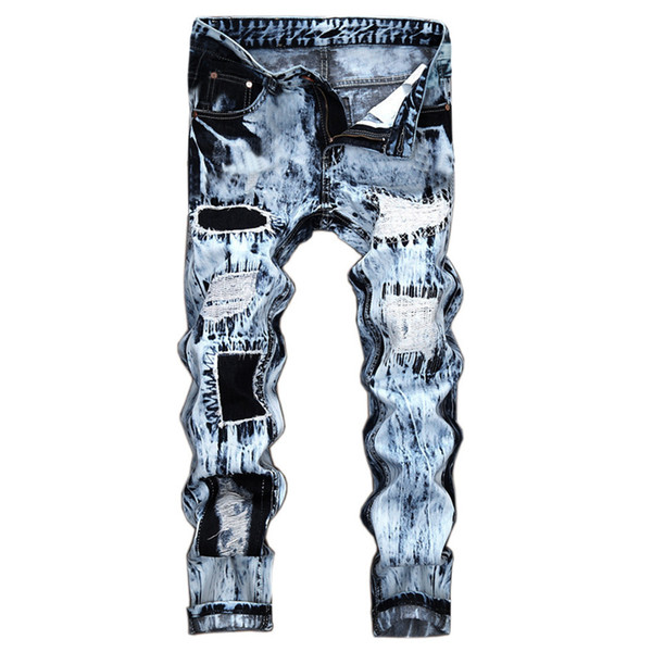 Men's Skinny Denim Jeans Vintage Jeans Denim Folds Wash Work Frayed Straight Patchwork Zipper Basic Pants Drop Shipping