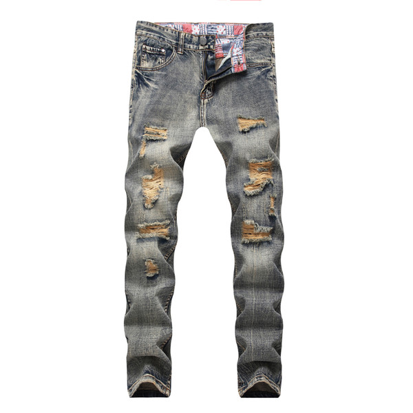 Vintage Jeans for Men Gray Denim Pants Men Distressed Jean Hombre