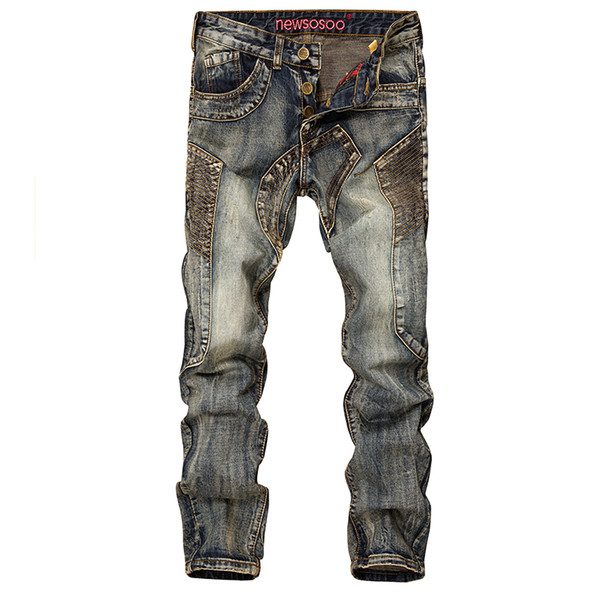 Mens Biker Moto Blue Jeans New Fashion Men Casual Jeans Slim Straight High Quality Loose Button Fly Long Trousers Hot Sell